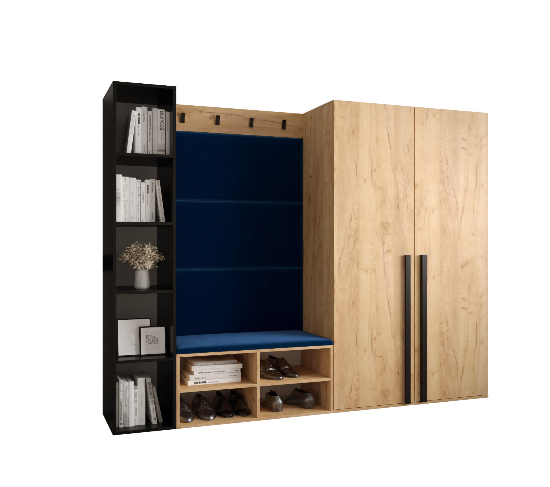 GARDEROBEN-SET 214/184/42 - Eichefarben/Schwarz, Holz/Kunststoff (214/184/42cm) - MÖBEL KRYSPOL