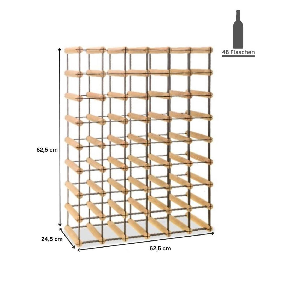 WEINREGAL Vinotega Mod Metal 82,5x62,5x24,5 cm 6x8 Flaschen Massives Kiefernholz Braun Geölt - Braun, Holz (62.5/82.5/24.5cm) - PROREGAL