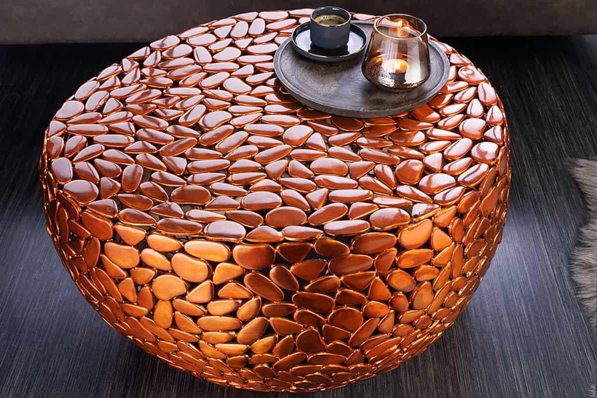 COUCHTISCH STONE MOSAIC rund Kupfer 72cm - Kupferfarben, Metall (70/72/40cm) - riess-ambiente