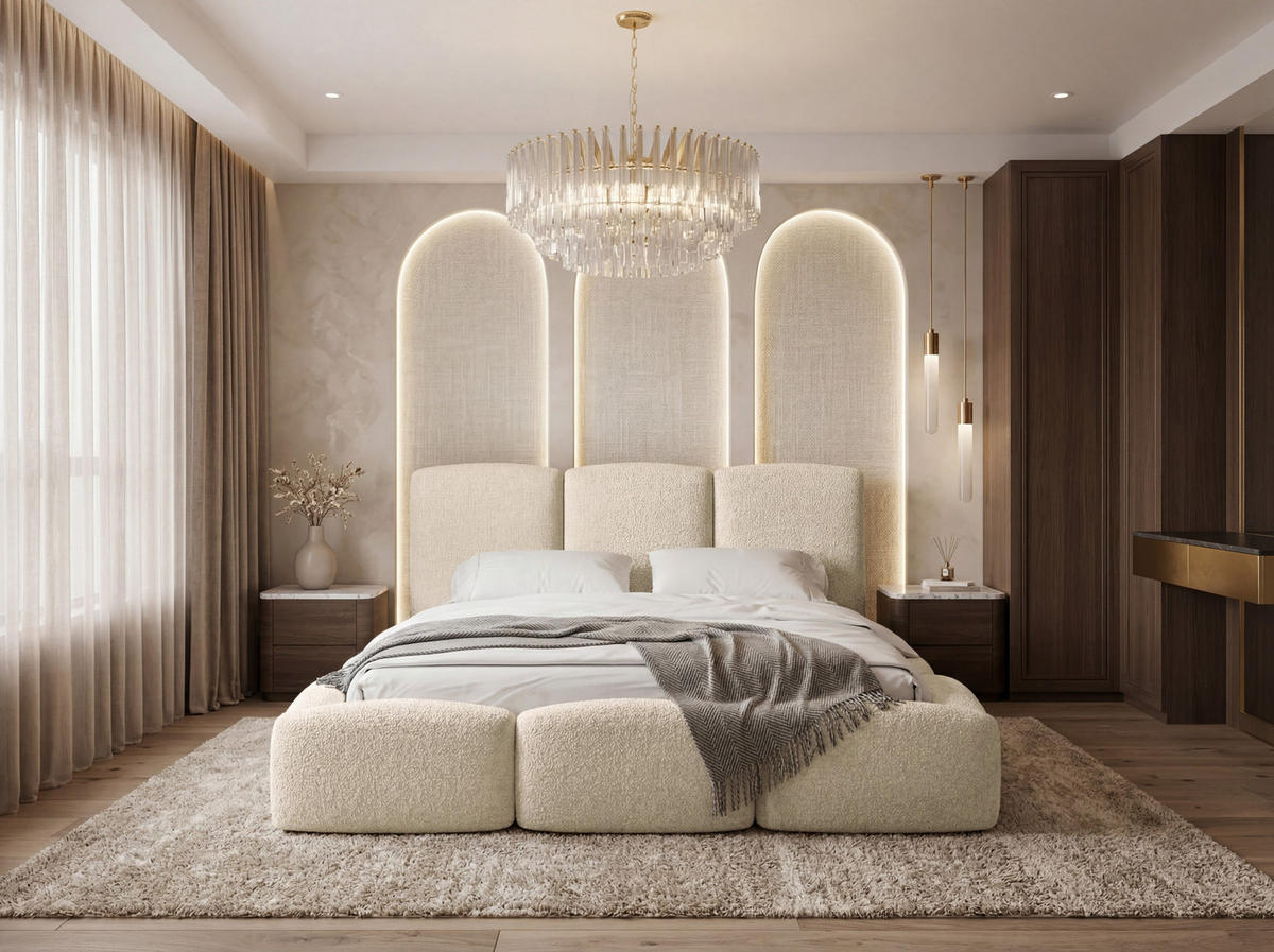 POLSTERBETT Harmony mit Bettkasten, Creme Boucle 200x200 cm - Birkefarben/Creme, Holzwerkstoff/Kunststoff (200/200cm) - WFL GROUP