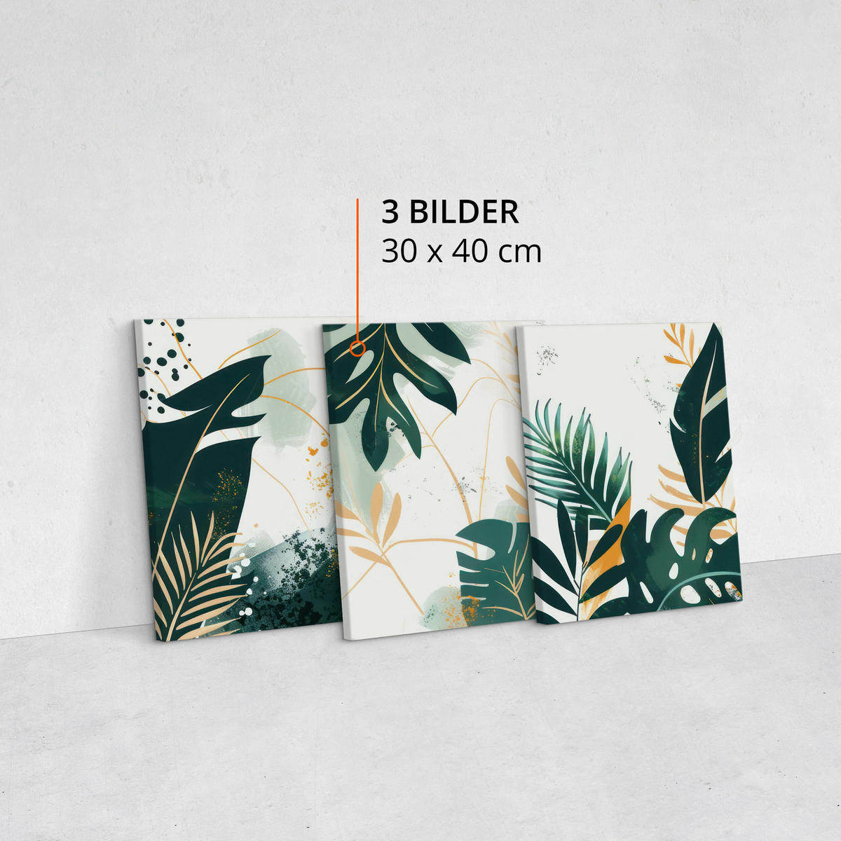 LEINWANDBILDER 3-es Set Blätter Pflanzen - Beige/Weiß, Textil (90/40cm) - Muralo