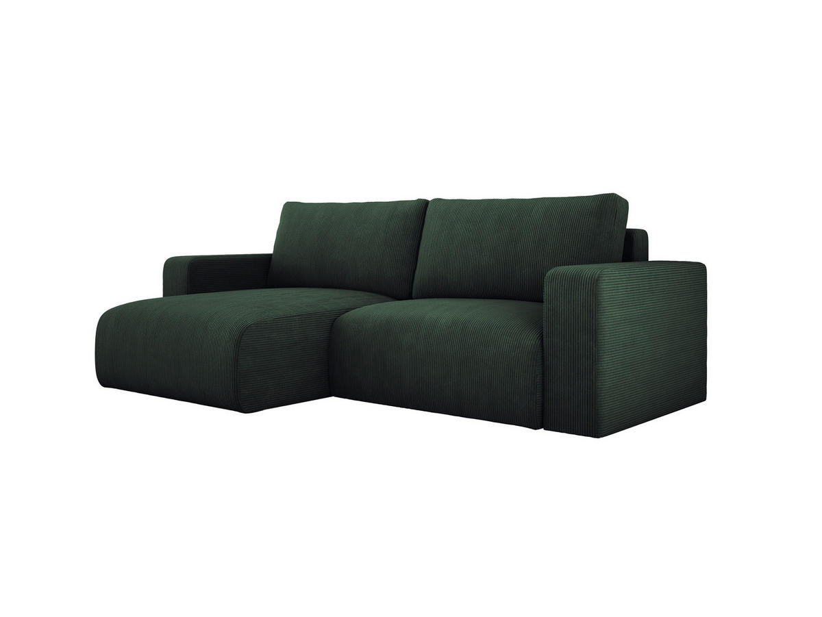 ECKSOFA Carl L-förmig Schlaffunktion und Bettkasten weicher Cordstoff flexibel stellbar lose Rückenkissen freistehend LINKS 143x247x83cm Forest green - Waldgrün, Holz/Textil (143/247cm) - DomoHome