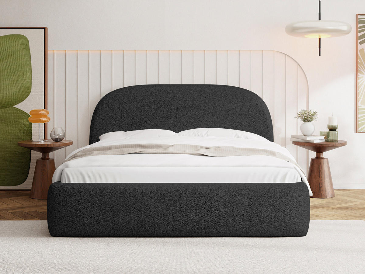 POLSTERBETT Puro mit Bettkasten, Schwarz Boucle 140 x 200 cm – mit Metall-Lattenrost - Birkefarben/Schwarz, Kunststoff/Textil (140/200cm) - WFL GROUP