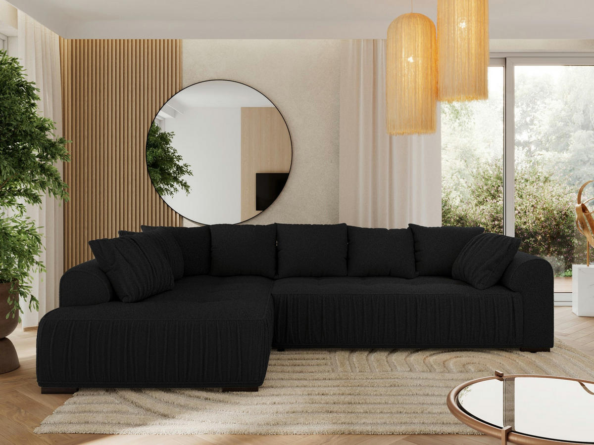 ECKSOFA ORTA Schwarz Boucle - Links - Schwarz, Textil (325/200cm) - MKS