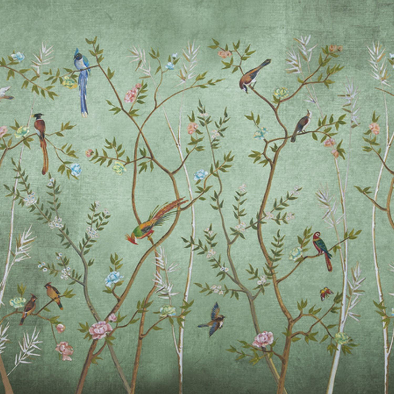 FOTOTAPETE Blumen und Vögel 424 x 280 cm - Grün, Papier (424/280cm) - Sanders & Sanders