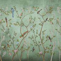 FOTOTAPETE Blumen und Vögel 424 x 280 cm - Grün, Papier (424/280cm) - Sanders & Sanders