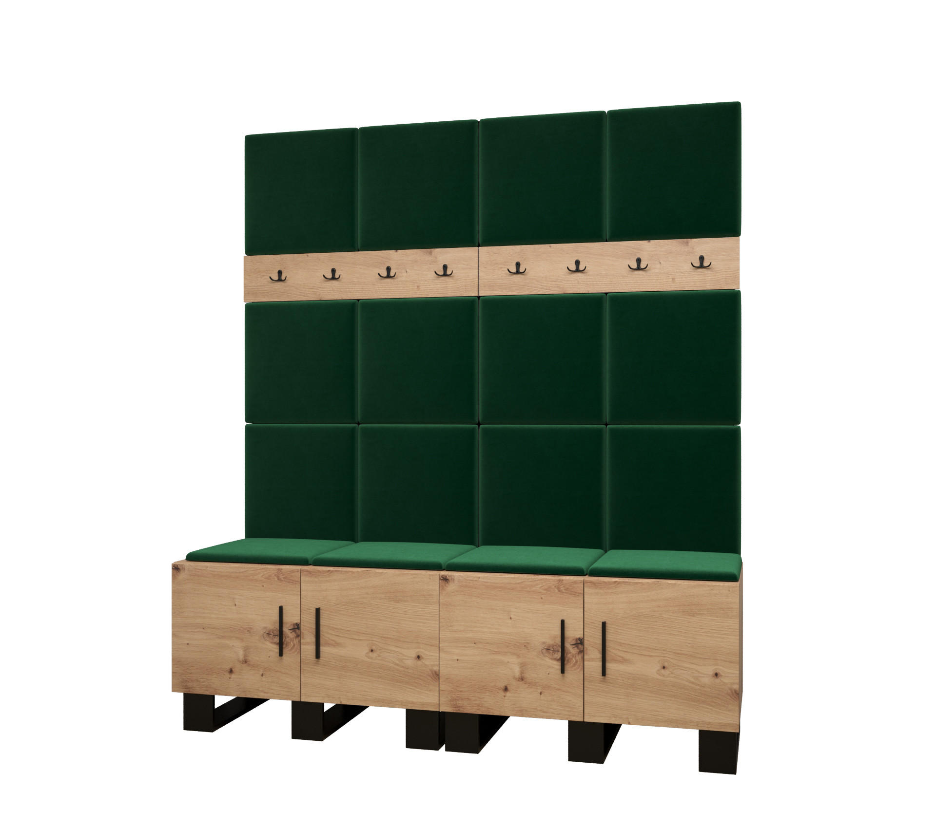 Abiks Möbel Garderoben-Set Eiche Artisan, Waldgrün 168x196x45.6 cm