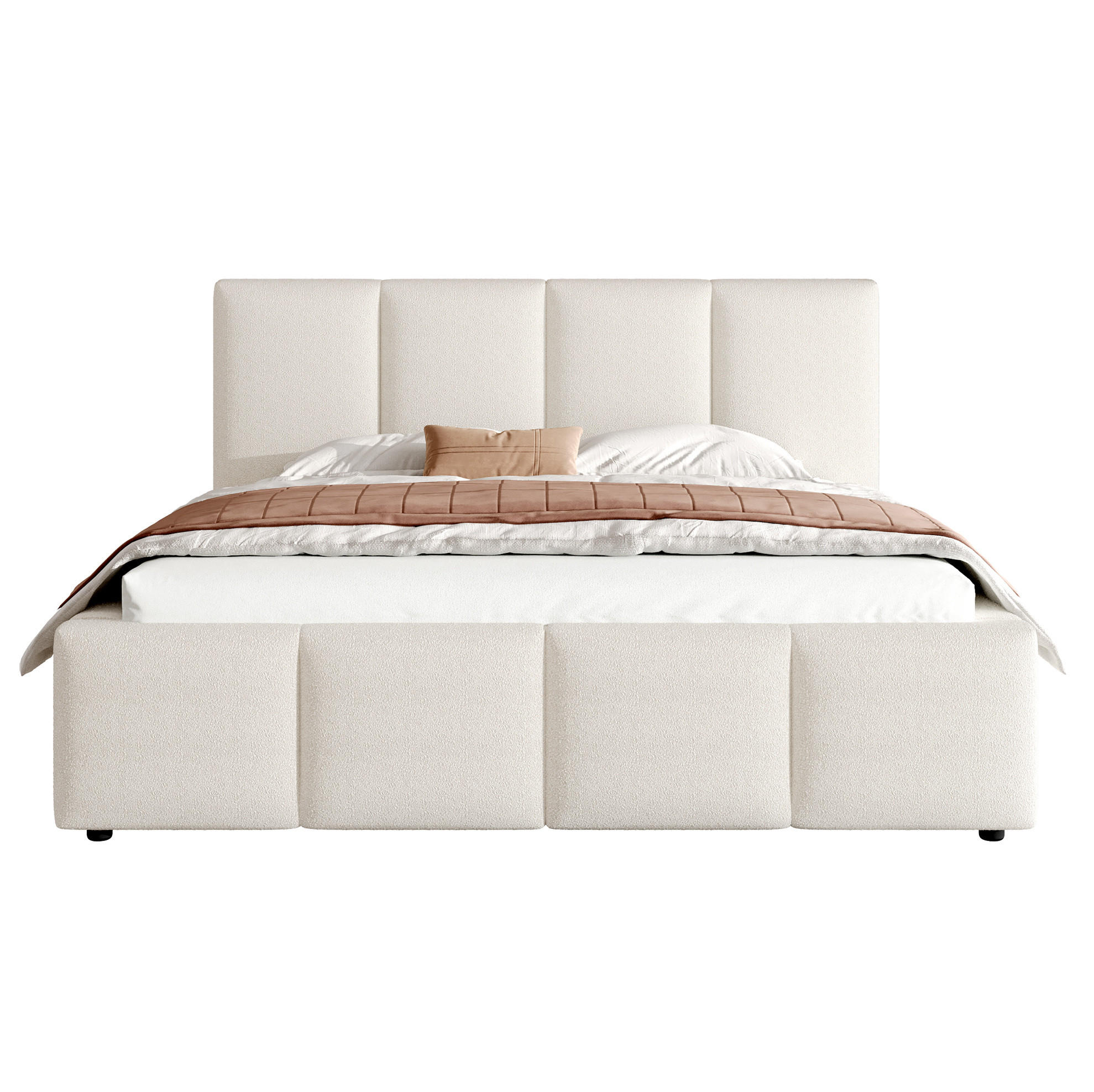 POLSTERBETT 180/200 cm aus Bouclé mit Lattenrost und gepolstertem Kopfteil Beige - Beige, Textil (180/200cm) - Modenvie