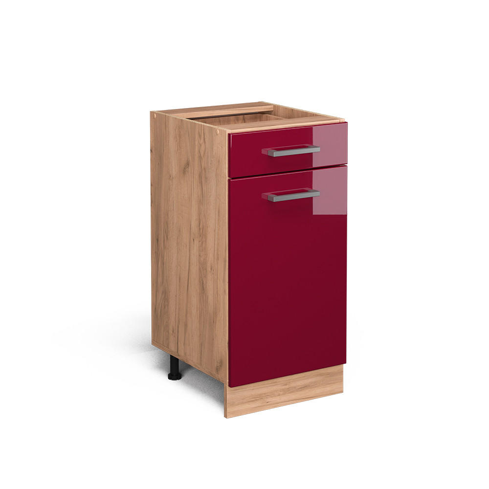 KÜCHENUNTERSCHRANK R-Line Rot Hochglanz 40 cm ohne Arbeitsplatte - Honigeiche/Bordeaux, Holzwerkstoff (40/81.6/46cm) - Vicco