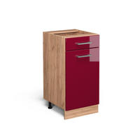 KÜCHENUNTERSCHRANK R-Line Rot Hochglanz 40 cm ohne Arbeitsplatte - Honigeiche/Bordeaux, Holzwerkstoff (40/81.6/46cm) - Vicco
