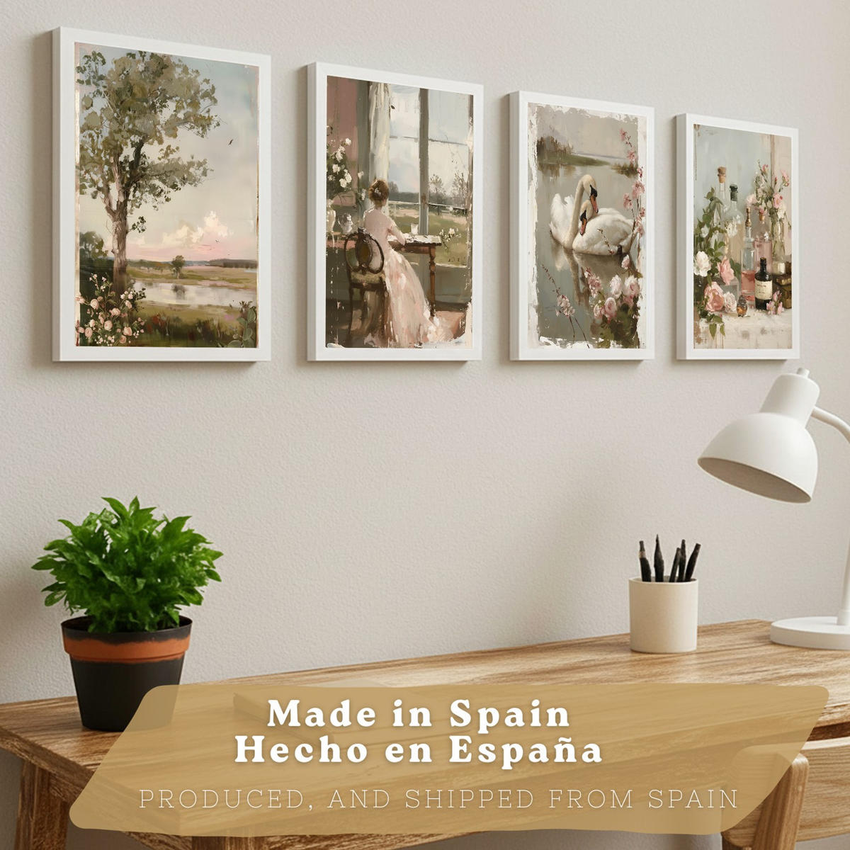 PLAKAT Sada 4 Západ slunce A3 Bílý rám - bílá, papír (29.7/1/42cm) - Nacnic
