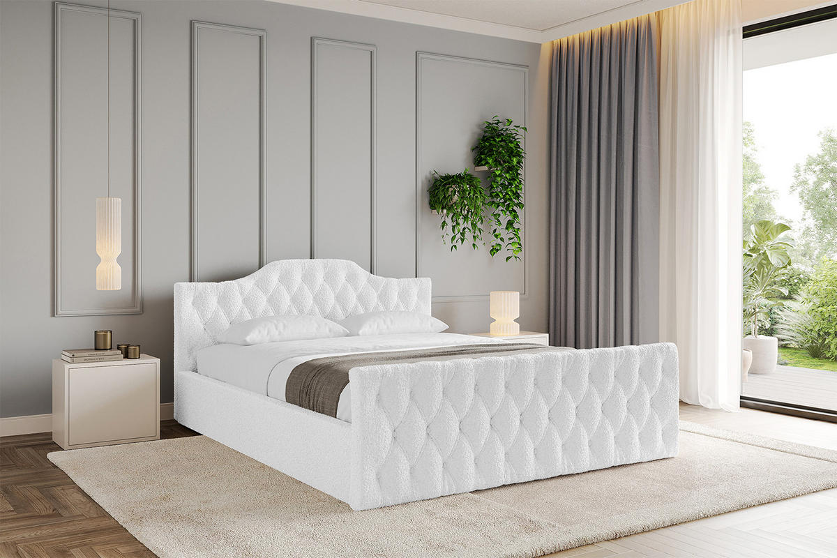 POLSTERBETT mit Bettkasten, Fußteil und Lattenrost, Boxbett ohne Matratze - FALIO-Z-V1 180x200 Weiß - Weiß, Holzwerkstoff/Textil (180/200cm) - ALTDECOR