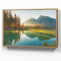 WANDLEUCHTE MIT AKKU See - Wald - Berge - Natur - Sonne - Landschaft 100x70 cm - Grün, Holzwerkstoff (100/70/8cm) - OnlyWow