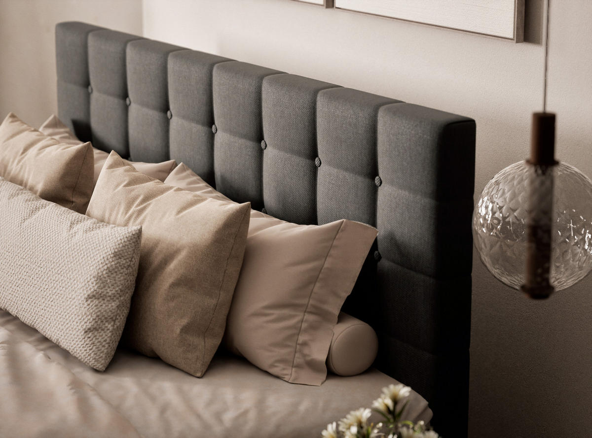 BOXSPRINGBETT Tasca 160/200 cm, in Graphit, Bettkasten, Matratze, Topper - Schwarz/Graphitfarben, Holz/Holzwerkstoff (160/200cm) - Maison de Reve