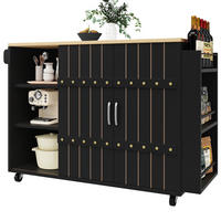 KÜCHENINSEL Schwarz auf Rollen mit Klappbarer Arbeitsplatte & Schiebetüren - Schwarz, Holzwerkstoff (110/90/42cm) - Urban Meuble