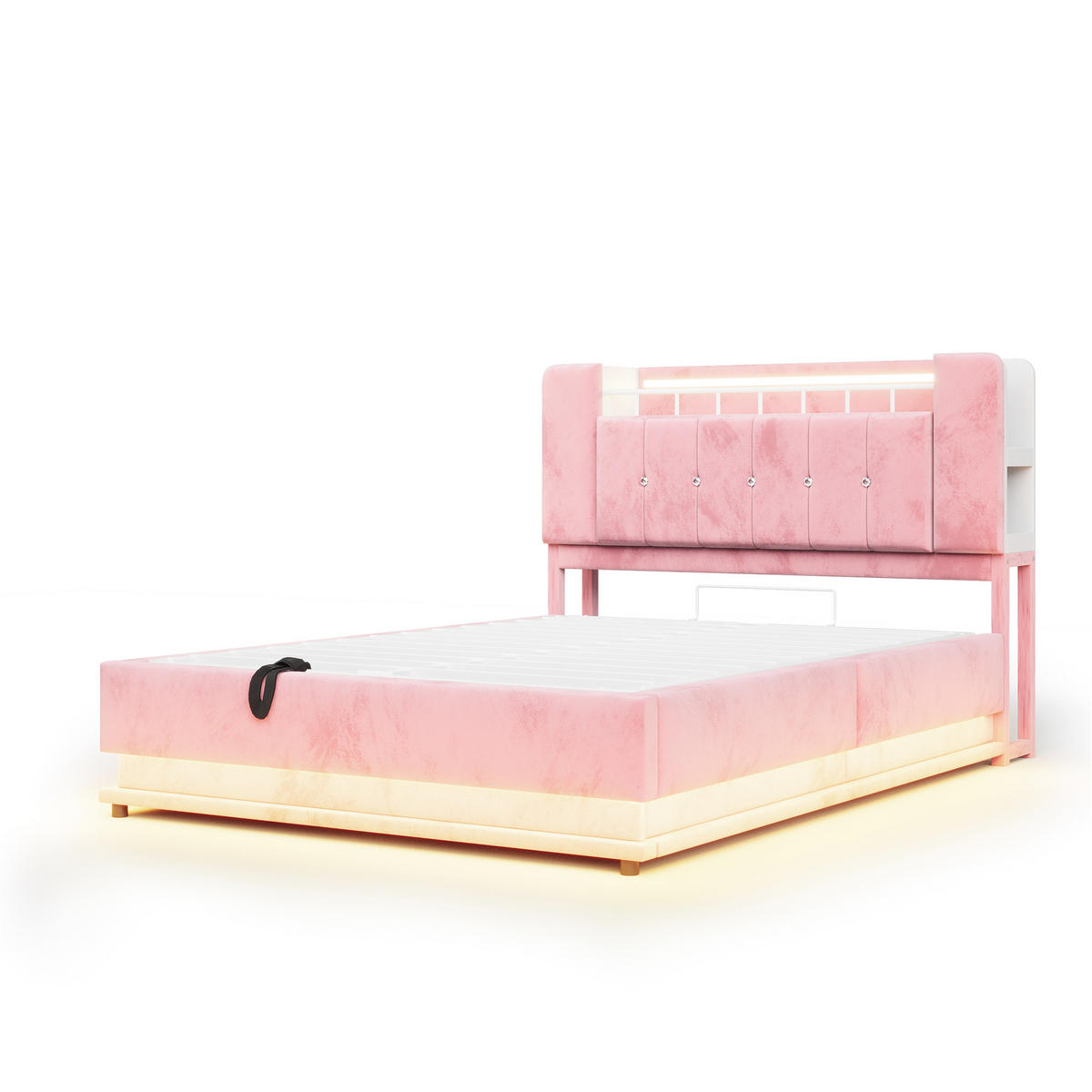 STAURAUMBETT 140/200 cm mit LED und Stauraum, DE-02116, in Beige - Pink, Metall (140/200cm) - ComfortXL