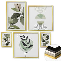 WANDBILDER 5er Set - 50x50 cm & 20x30 cm & 40x60 cm Goldrahmen - Abstrakte Darstellung gemalter Blätter - Goldfarben, Kunststoff (40/60cm) - ArtPrintCave