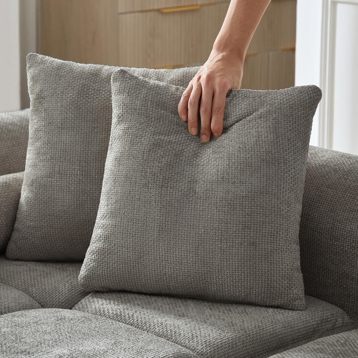 ECKSOFA 263/132.5/68 cm Hellgrau Chenille - Hellgrau, Textil (263/132.5cm) - Oxeza