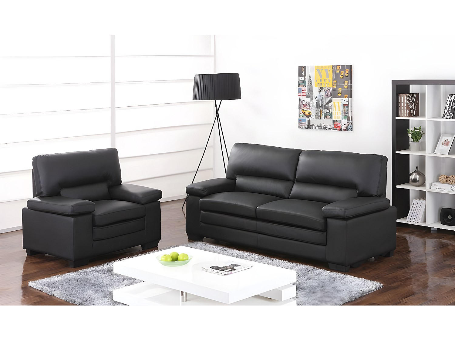 Vente-Unique Couchgarnitur Schwarz 210x96x90 cm