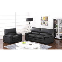 COUCHGARNITUR mit Sessel - 4 Personen - leder - schwarz Mimas - Schwarz, Leder (210/96/90cm) - Vente-Unique