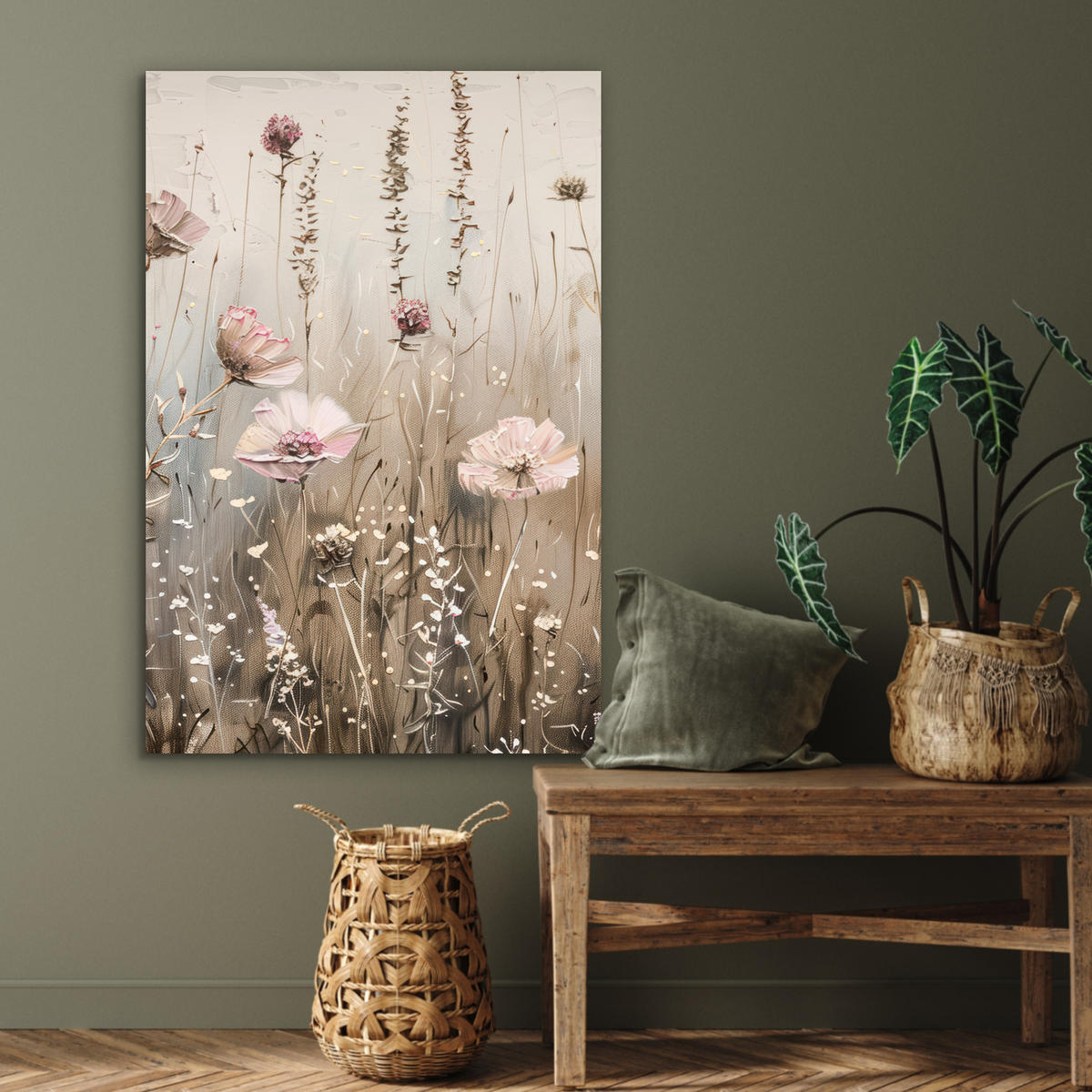 METALLBILD Blumen - Rosa - Modern - Beige 60x90 cm - Beige, Metall (60/90cm) - MuchoWow