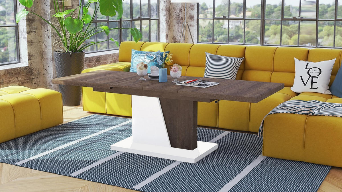 COUCHTISCH rechteckig Eiche dunkel - Weiß ausziehbar höhenverstellbar - Eichefarben/Weiß, Holzwerkstoff (70/120/60cm) - designimpex