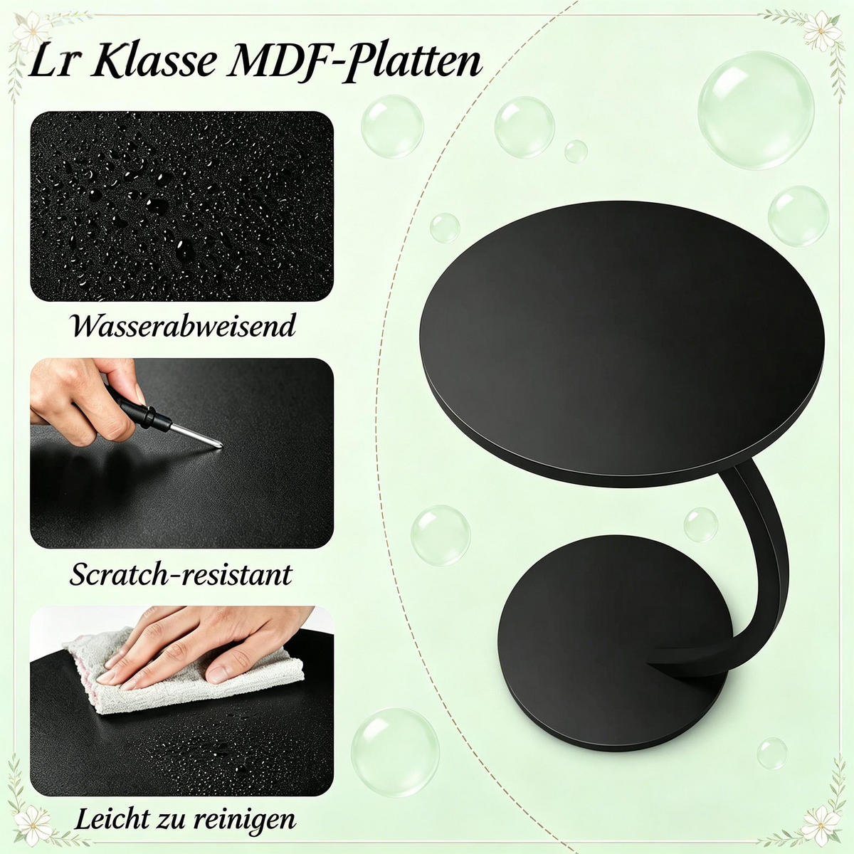 BEISTELLTISCH DE-37236 C-Form rund mit Metallrahmen Schwarz - Schwarz, Metall (40/40/65cm) - ComfortXL
