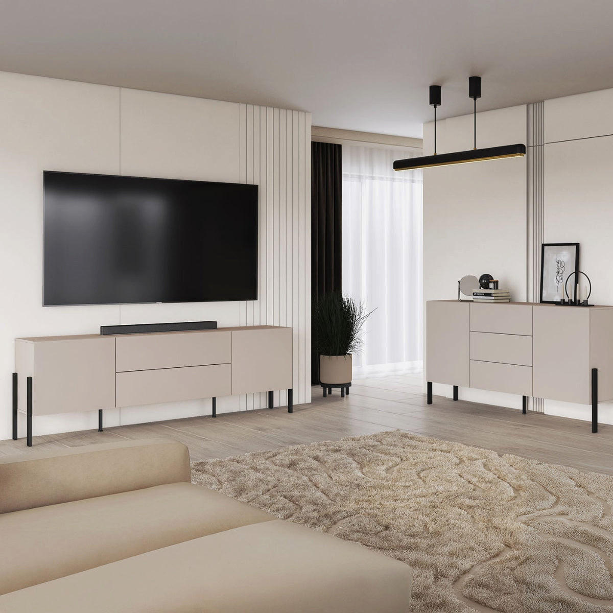 SIDEBOARD Bérénice Kaschmir und Schwarz - Beige, Holzwerkstoff (184/90/40cm) - Petits-meubles