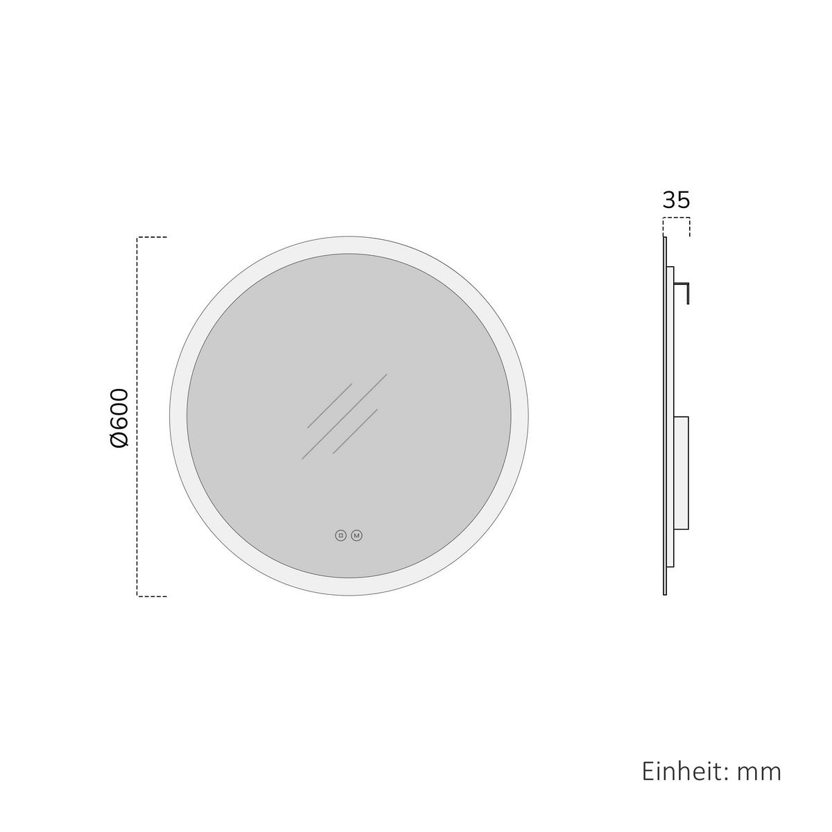 OGLEDALO KUPAONSKO okruglo s LED rasvjetom ruba, 3 boje svjetla, protiv zamagljivanja Ø 60 cm - prozirno, staklo (60/60/3.5cm) - EMKE