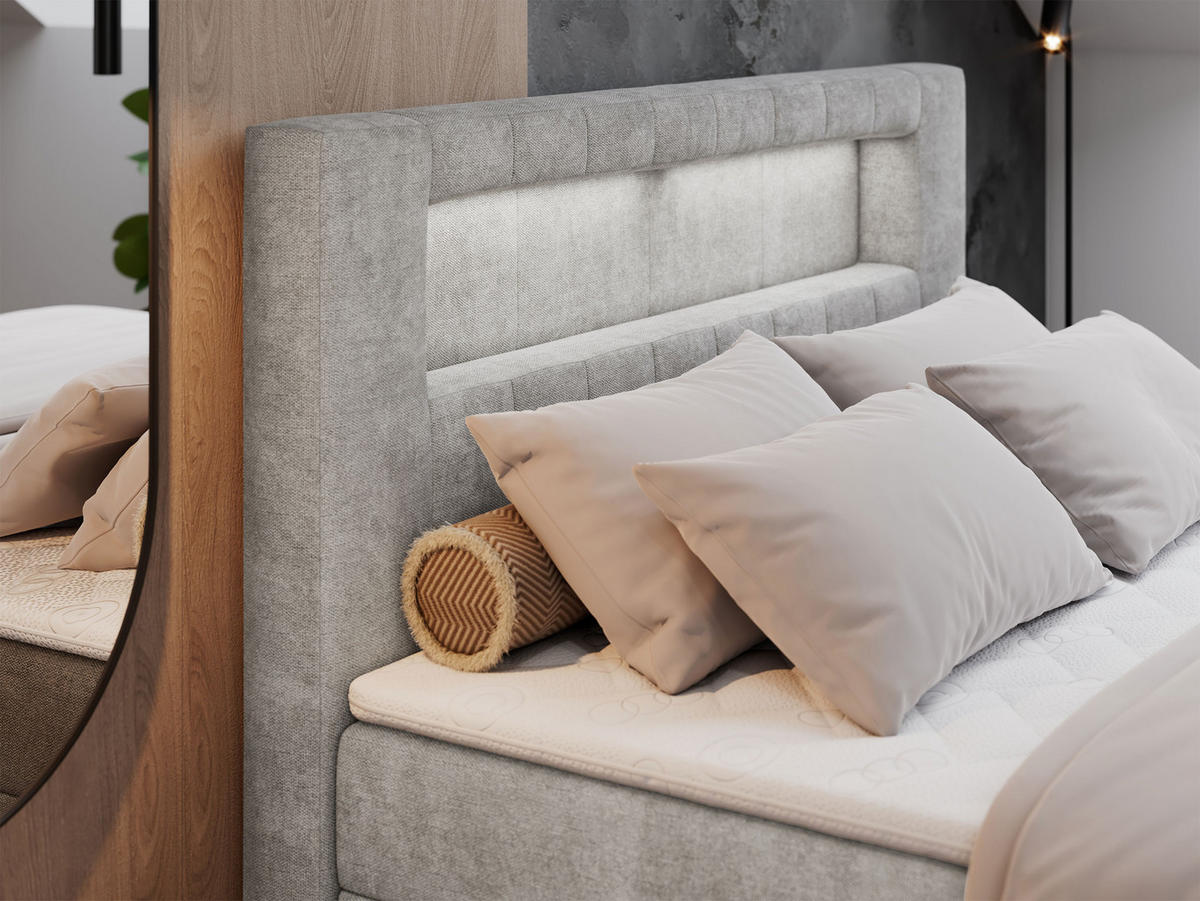 BOXBETT GOLD-5 LED 200/200 Hellgrau Struktur - H4 - Hellgrau, Holz/Textil (200/200cm) - MKS