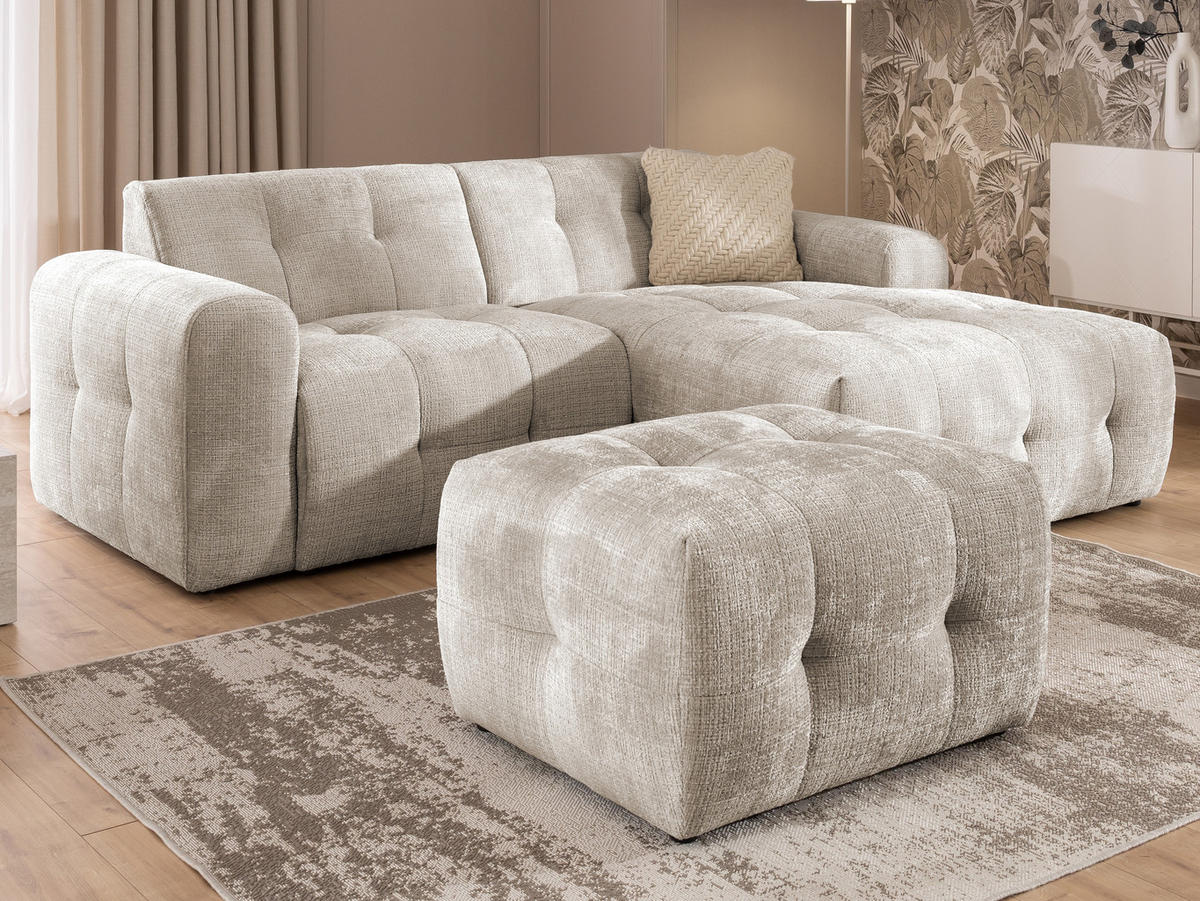 POLSTERHOCKER mit raffinierten Steppungen, zu passendem Sofa, Wellenunterfederung, Chenille-Bezug Sand Grau / 21054 - Sandfarben/Greige, Kunststoff/Textil (87/46/68cm) - luma-home