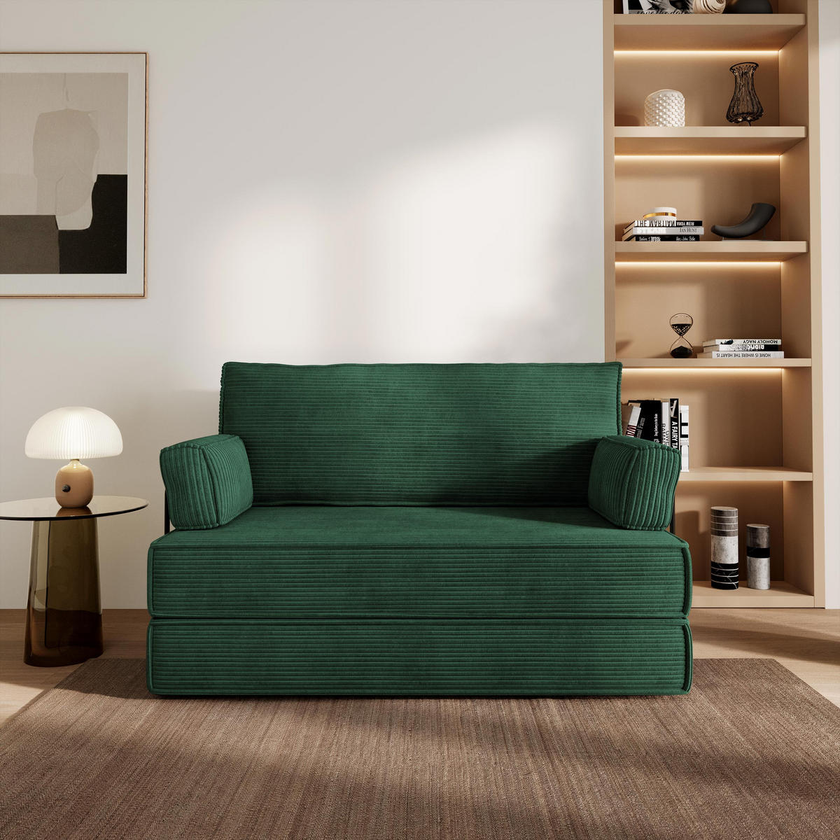 BETTSOFA LADIA aus Schaumstoff Cordstoff Grün Schlaffunktion - Grün, Textil (140/86/60cm) - MASSENO