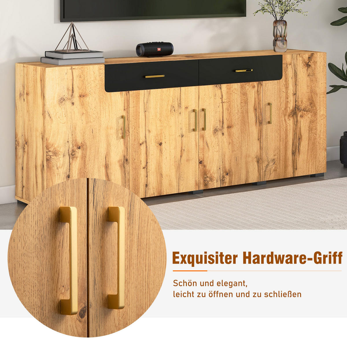 SIDEBOARD 208/39,5/80 cm in Braun/Weiß mit 4 Türen und 2 Schubladen - Braun, Holzwerkstoff (208/80/39.5cm) - Flora Grace