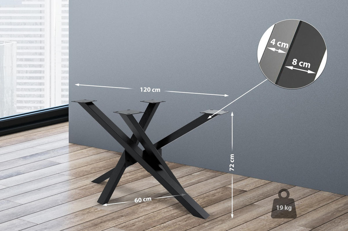 TISCHBEIN eckig 120/60/72 cm Metall industrial schwarz - Schwarz, Metall (120/72/60cm) - CLP