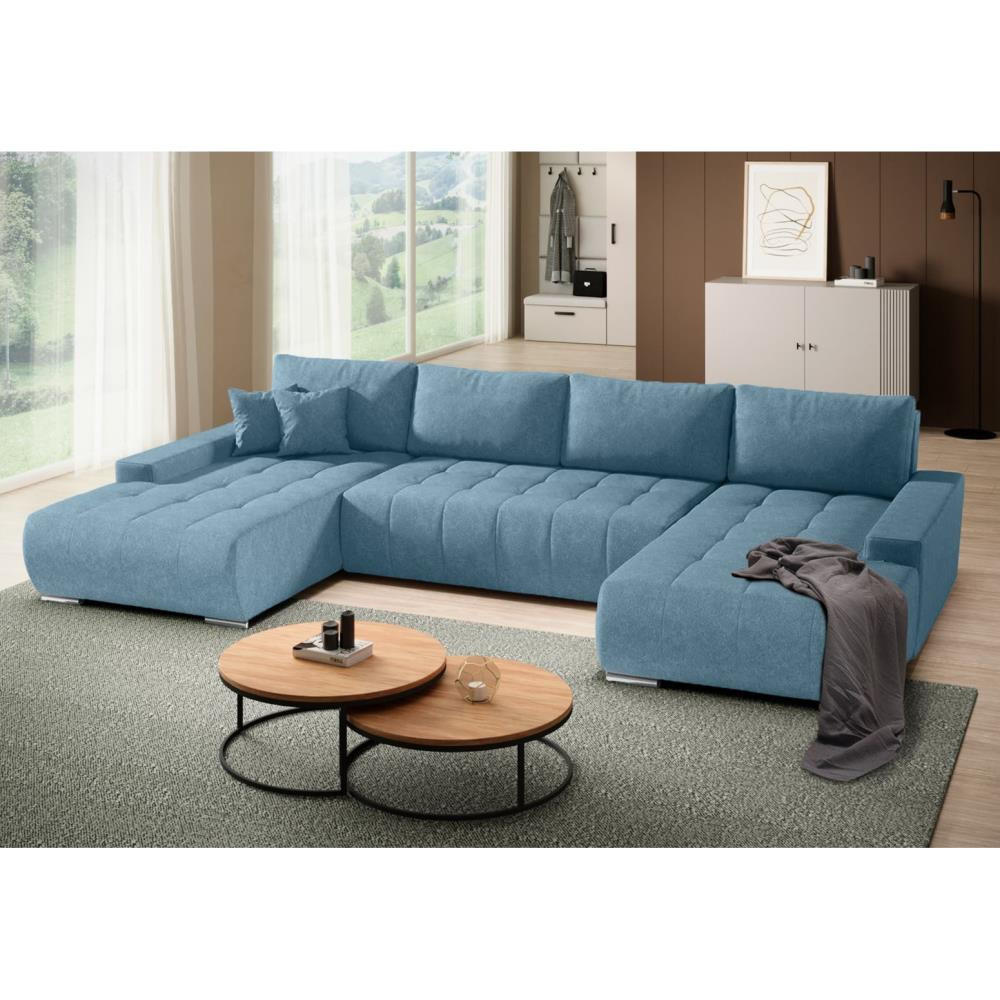WOHNLANDSCHAFT Draco U Blau - Blau/Silberfarben, Textil/Metall (350/85/185cm) - Beautysofa