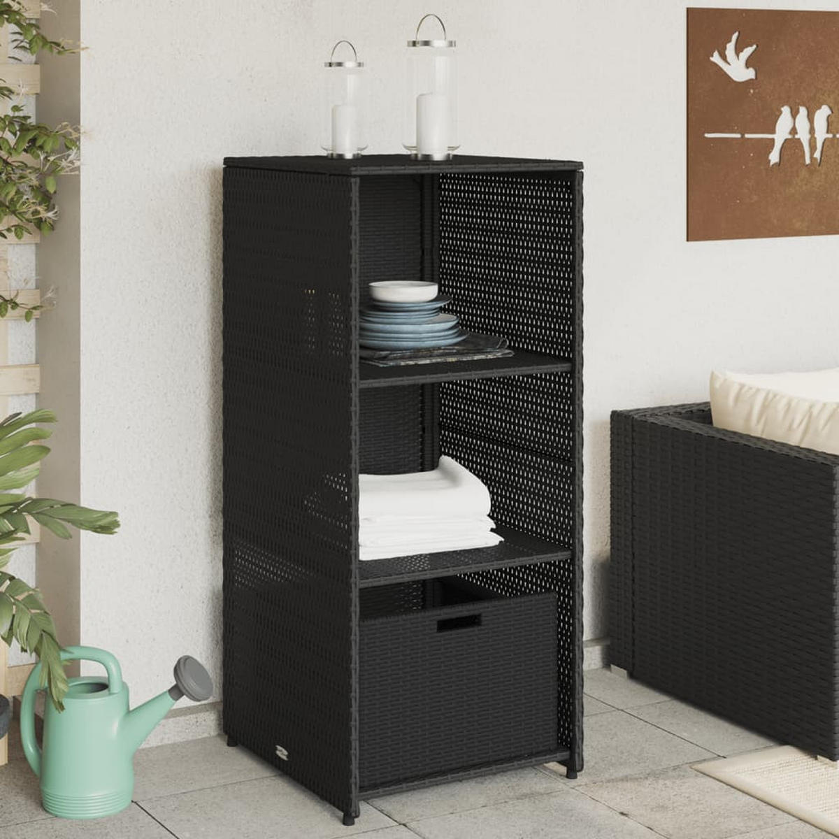 GARTENSCHRANK Schwarz 50x55x115 cm Poly Rattan - Schwarz, Kunststoff (50/115/55cm) - furnicato
