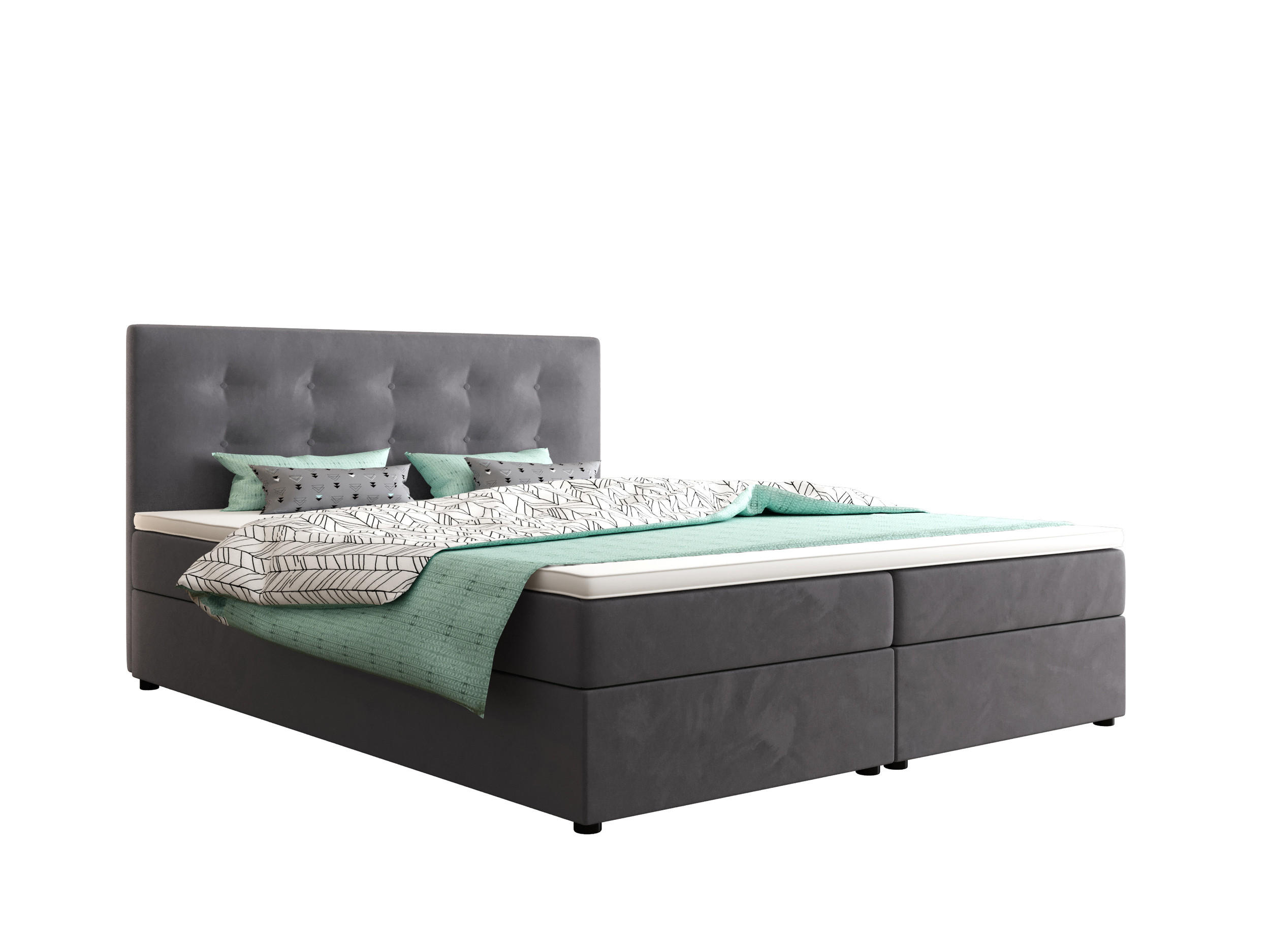 BOXBETT FADO 22 mit Matratze H3, Bonell und Topper 180x200 Itaka 50 - Hellgrau, Holz/Textil (180/200cm) - Bedante
