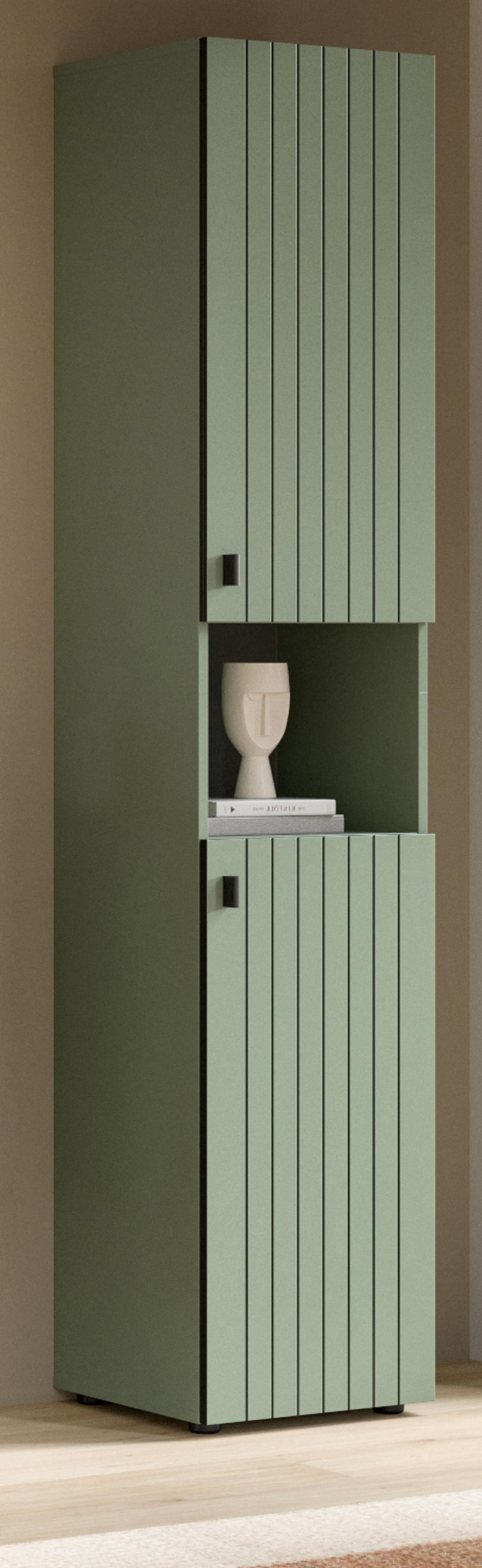 SCHUHSCHRANK grün, Flurschrank 40 x 192 cm, Türanschlag wechselbar - Schwarz/Grün, Holzwerkstoff/Kunststoff (40/192/37cm) - Inn.Furn