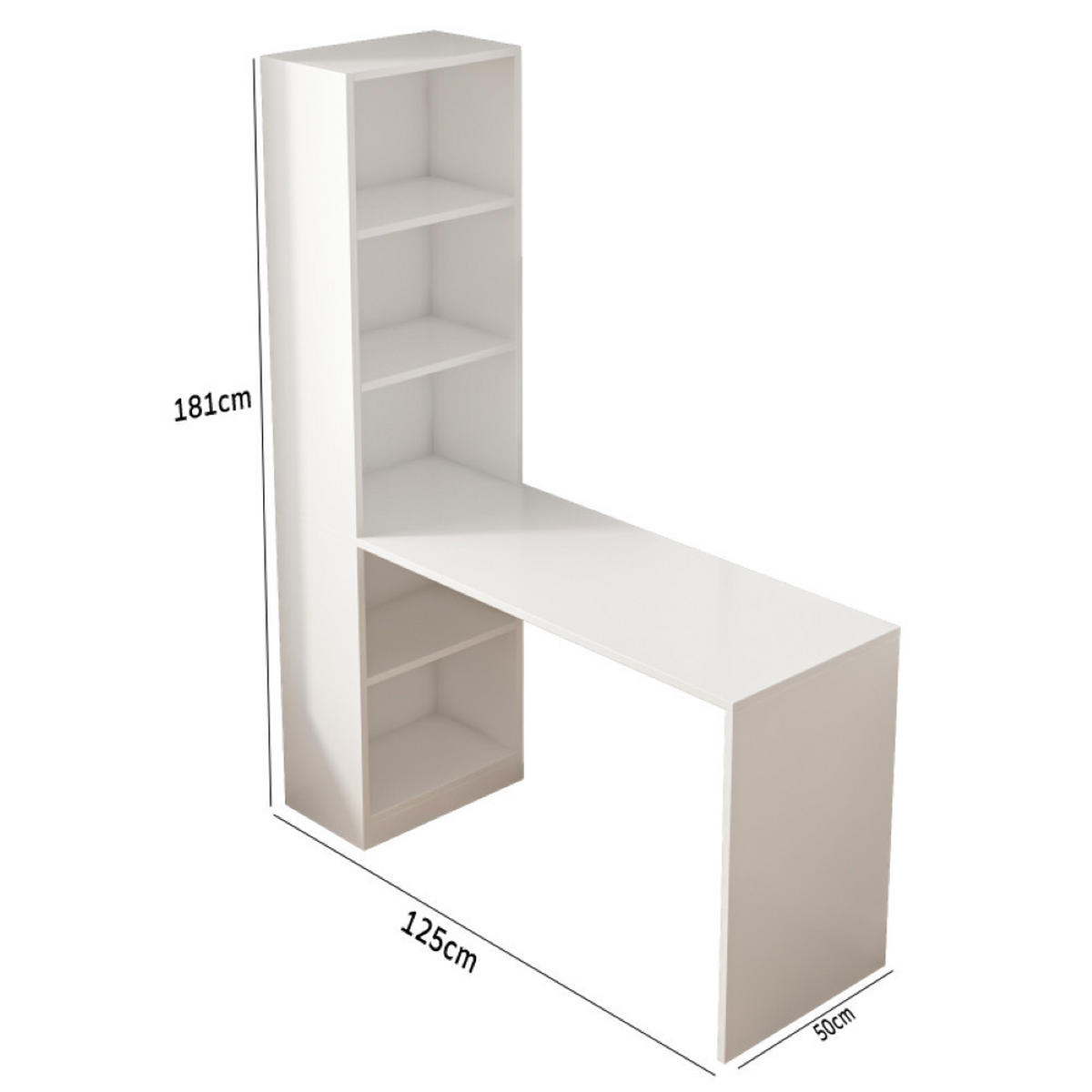 SCHREIBTISCH, weiß 125/50/181 cm - Weiß, Holzwerkstoff (129/55/13cm)