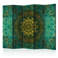 PARAVÁN Jednostranný 5-Dielny 225x172 cm Zlatá Mandala - zelená, drevo/textil (225/172/3cm) - Muralo