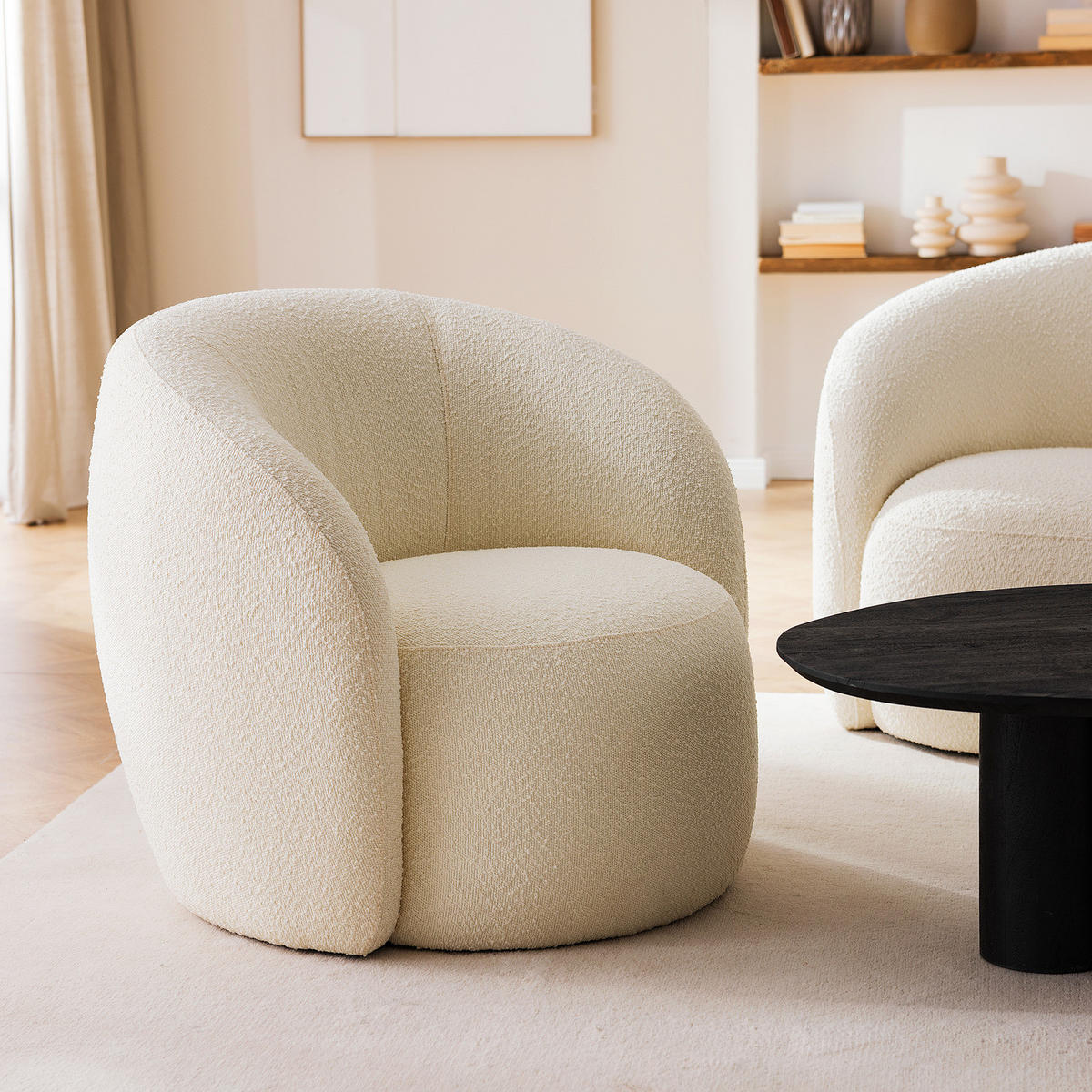 SESSEL - Bouclé - Creme/Schwarz, Kunststoff/Textil (89/76/83cm) - home24