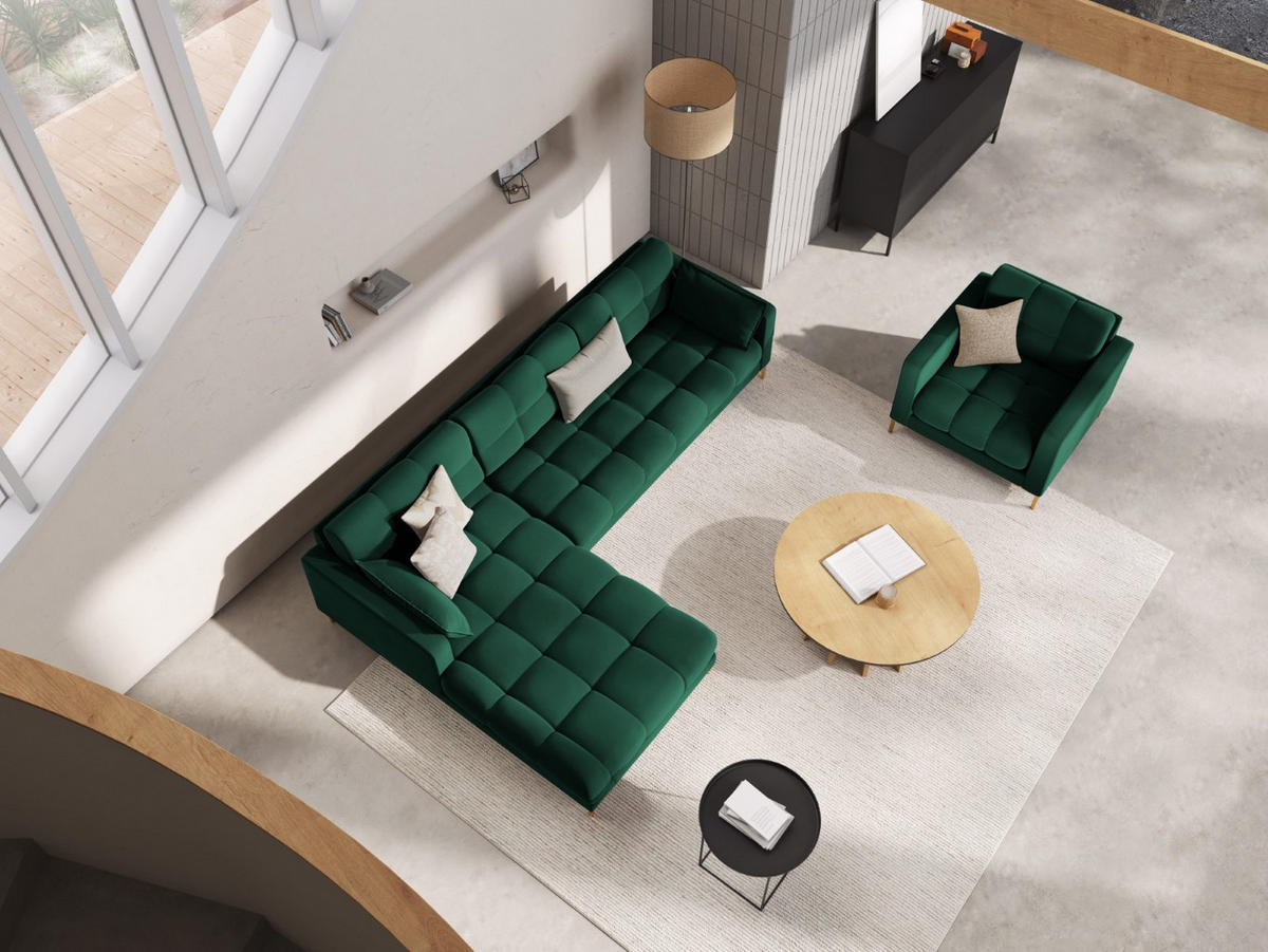 ECKSOFA links Mamaia aus Samt flaschengrün 5 Sitzplätze - Grün, Textil (185/293cm) - Micadoni