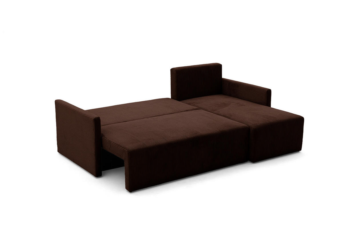 ECKSOFA GARDA L Links mit Schlaffunktion 132x198 Cord Dunkelbraun - Dunkelbraun/Schwarz, Holz/Kunststoff (209/145cm) - NACANAPA