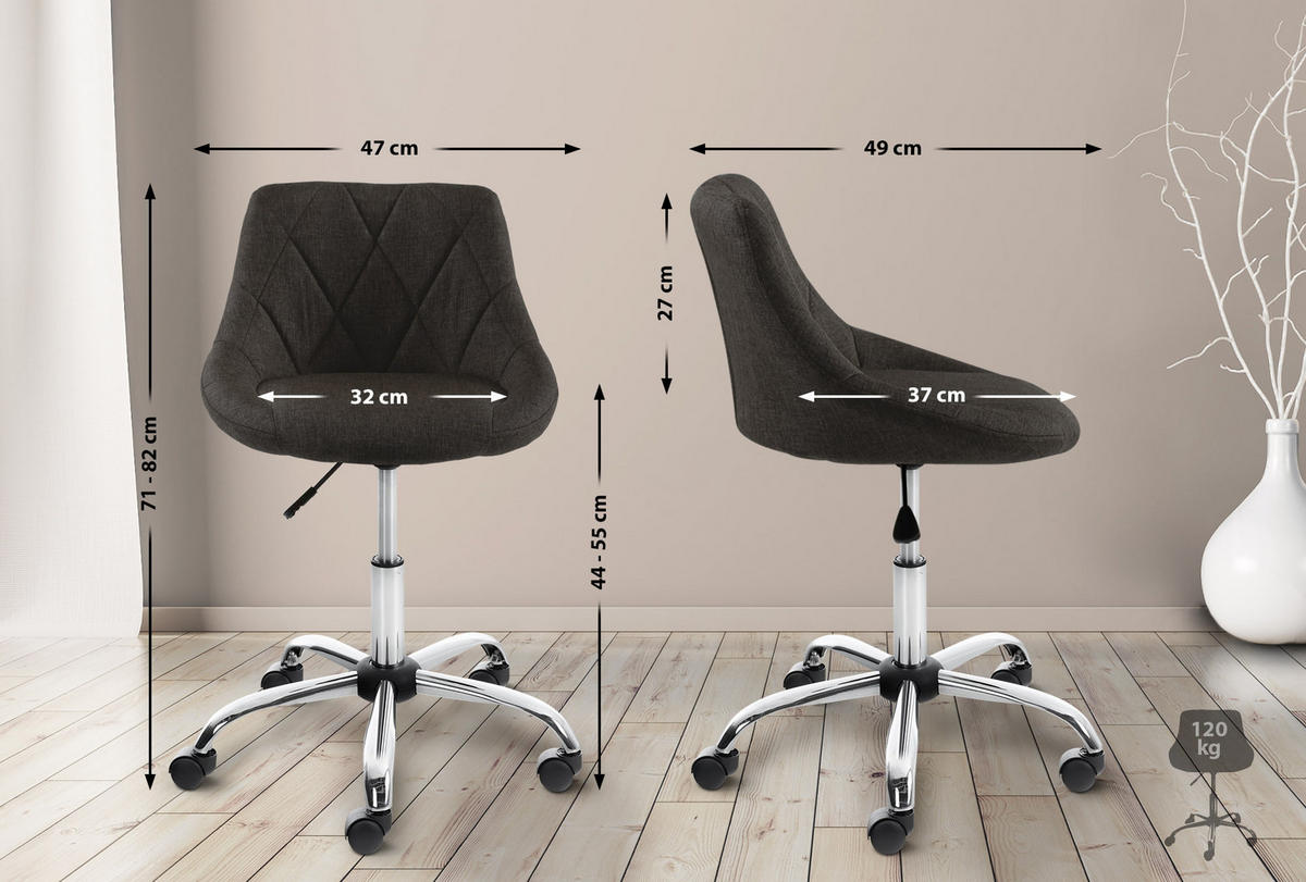 ARBEITSHOCKER Lazius Stoff dunkelgrau - Dunkelbraun, Metall (47/82/49cm) - TPFLiving
