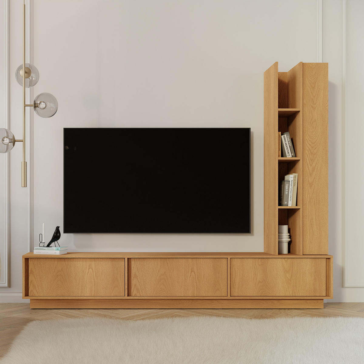 TV STOLEK Vero se 3 dvířky, závěsný nebo stojící, 230 cm, dub Carmel - barva dubu, kompozitní dřevo (230/40/35cm) - Beautysofa