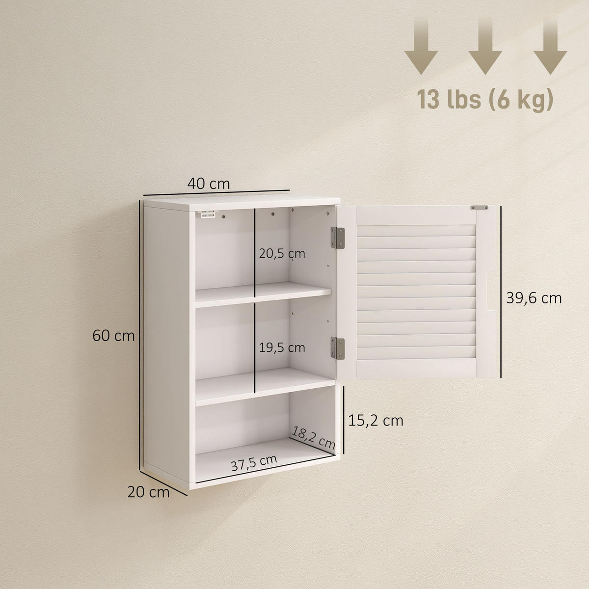 HÄNGESCHRANK MDF Weiß - Weiß, Holzwerkstoff (20/60/40cm) - HOMCOM