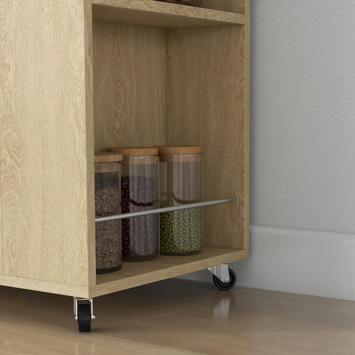 SERVIERWAGEN DE-17146 mit Rollen & viel Stauraum - Naturfarben, Holzwerkstoff (40/80.5/75cm) - ComfortXL