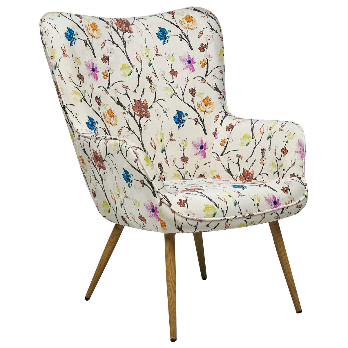 SESSEL Blumenmotiv Cremeweiß mit Hocker Vejle - Hellbraun/Multicolor, Textil (73/93/78cm) - Beliani