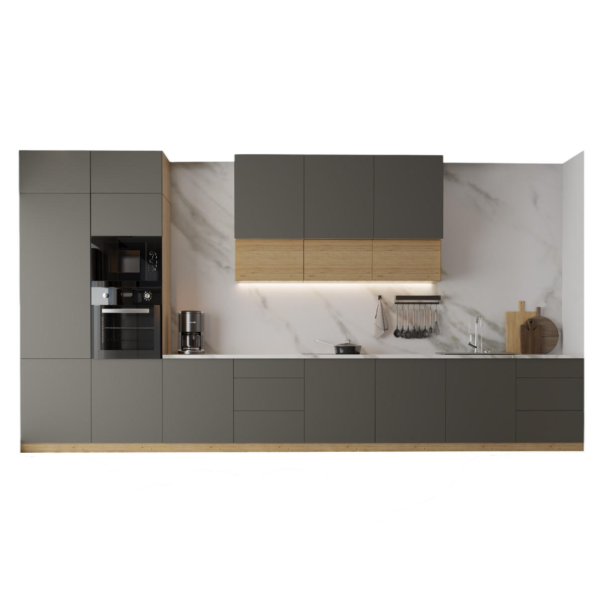 KÜCHENZEILE – Küchenblock 480 cm VELORA – KU-S57 – Grau / Artisan Eiche - Eiche Artisan/Grau, Holzwerkstoff (480/248/58cm) - hi-markt