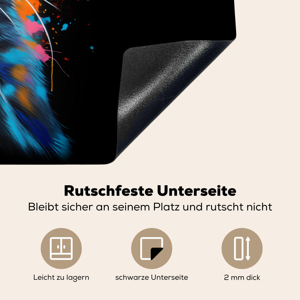 HERDABDECKPLATTE Katze - Graffiti - Bunt - Waffel - Essen Induktionsschutz 91.2x52 cm - Multicolor, Kunststoff (91.2/52/0.2cm) - MuchoWow